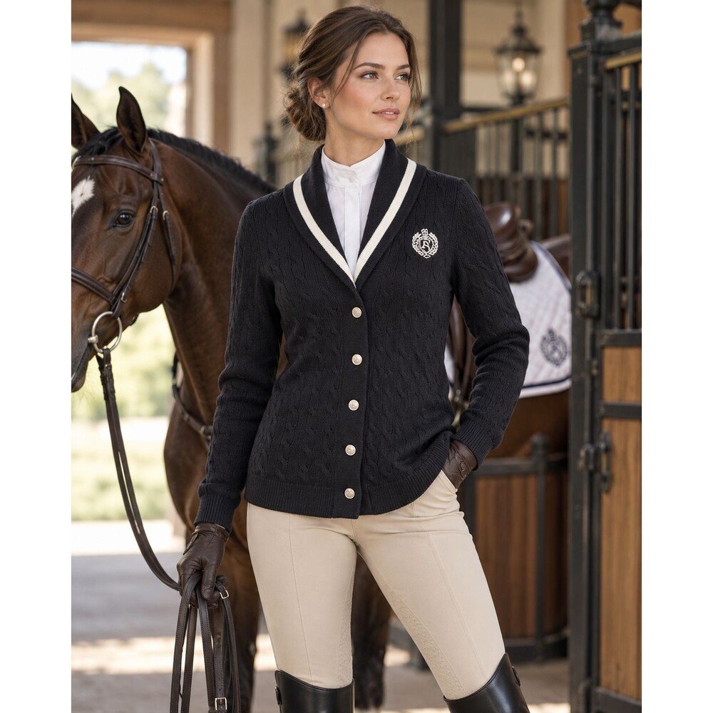 Lauren Ralph Active Womens S Cardigan Button Cable Sweater Black Shawl LRL Crest